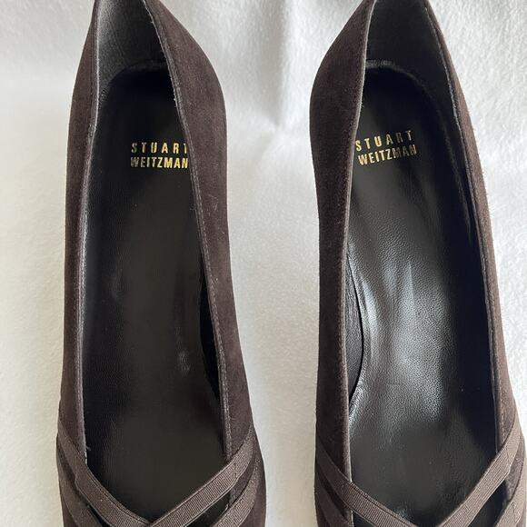 Stuart Weitzman brown genuine suede pumps criss cross detail, Size 10 M, NWOB - Picture 2 of 11